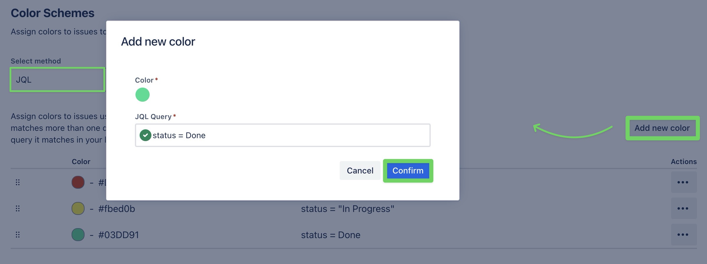 Creating a new Color Scheme using the JQL method .jpg