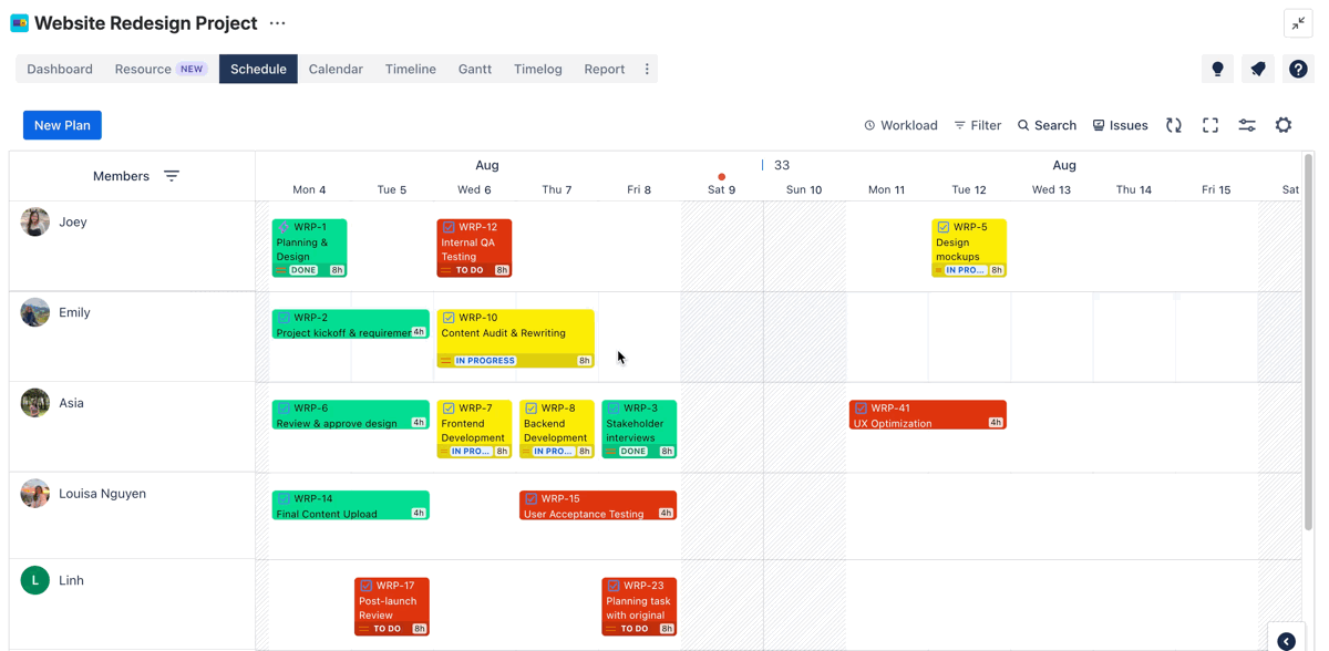 Planning tasks with original estimates.gif